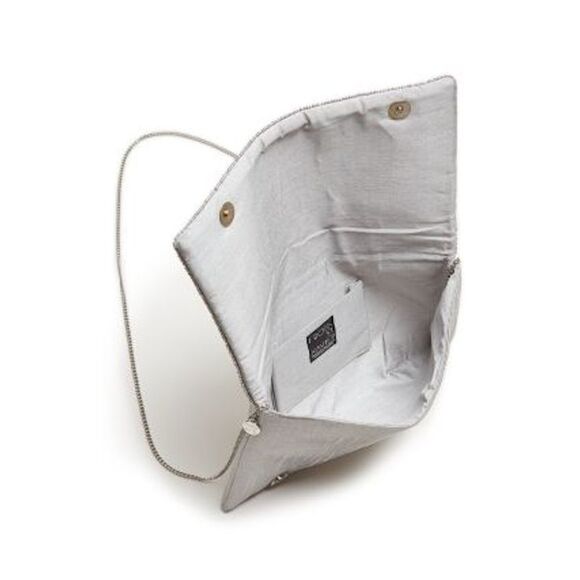 NWT From St. Xavier Women's Silver Printed Chain Strap Clutch Handbag Purse - Picture 2 of 3